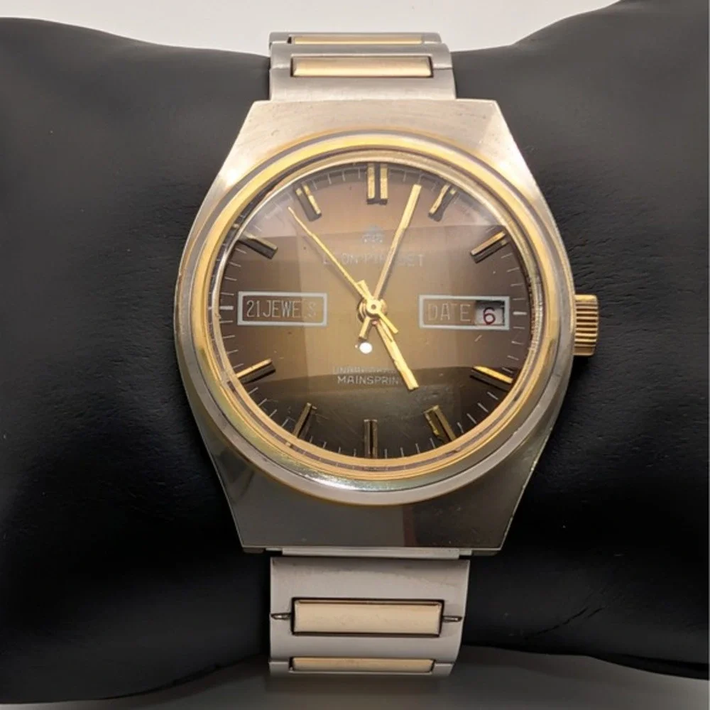 Leon Piradet 21 Jewels Swiss Manual Watch Amber Sunburst Dial Faceted Crystal